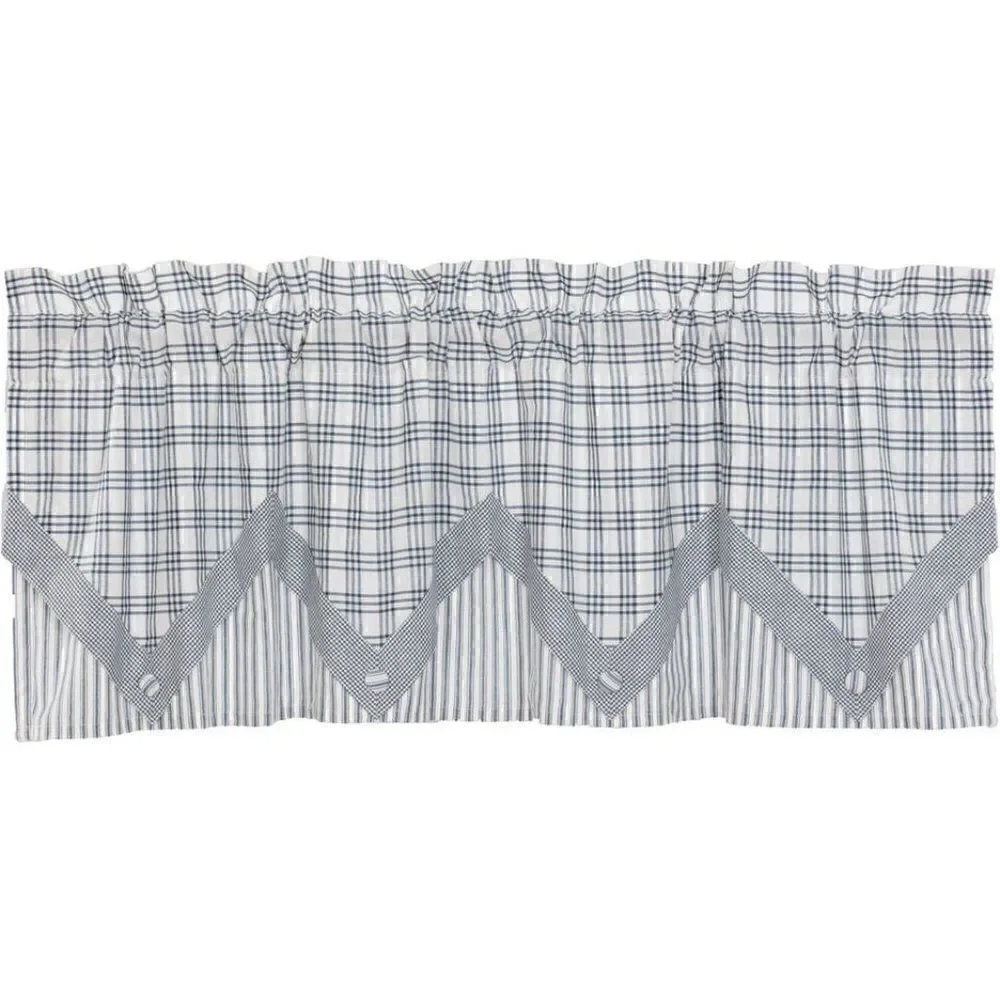 Country Farmhouse Blue Layered Window Valance